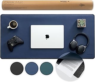 Nordik Felt and Leather Desk Mat Non-Slip - Blue - 35 X 17 Inch - Felt a...