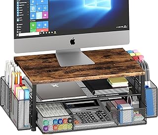OPNICE Wood Desk Organizers and Accessories, 2-Tier Computer Monitor Sta...