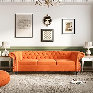 ORRD Chesterfield Sofa Velvet, Modern Tufted Couch 3 Seater with Rolled ...