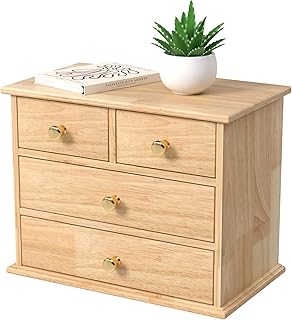 Oak Desk Organizer with Drawers, Durable Wooden Desktop Storage Box with...