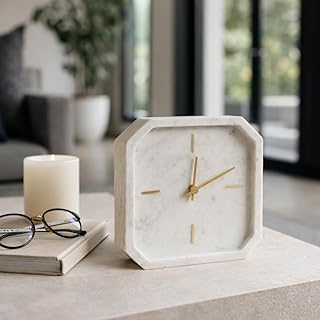 Octagon Marble Table Clock for Living Room and Office Decor - Small Deco...