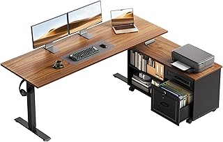 OffiGo 55 Inch L Shaped Electric Standing Desk with Drawers & File Cabin...