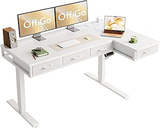 OffiGo 55 Inch L Shaped Electric Standing Desk with Drawers, Height Adju...