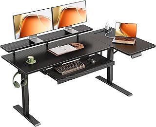 OffiGo 55 Inch L Shaped Electric Standing Desk with Keyboard Tray, Rever...
