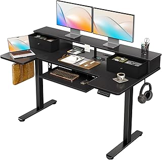 OffiGo U Shaped Electric Standing Desk with Drawers, 55 Inch Height Adju...