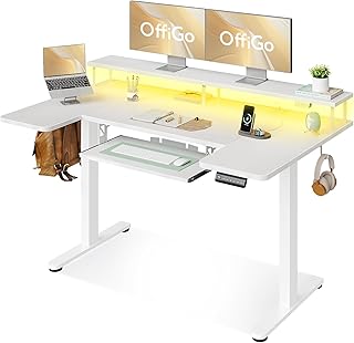OffiGo U Shaped Electric Standing Desk with Keyboard Tray, 55 Inch Heigh...
