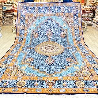 Oriental Silk Rug 9x12 Blue Handmade Traditional Antique Luxury Silk Are...