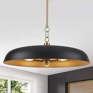 Oversized Large Pendant Lights 20 Inch, 3-Lights Black and Gold Metal Do...