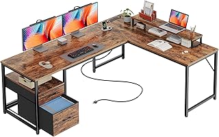 PRAISUN 63 Inch L Shaped Desk with Power Outlets and USB-C Port, Compute...