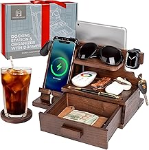 Parkway Home Wood Phone Docking Station with Drawer, Compatible with App...