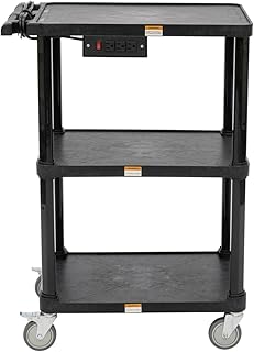Pearington 3-Shelf Mobile Utility Cart with 3 Outlets and 8' Cord, Heavy...