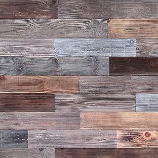 Peel & Stick Real Wood Planks, Rustic Reclaimed Barn Wood Paneling, Brow...