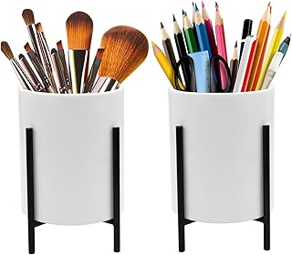 Pencil Holder for Desk, Ceramic Pen Holders with Metal Bracket for Offic...