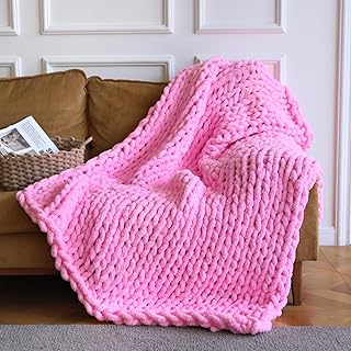 Pink Chunky Knit Throw Blanket, Soft Pink Throw Blanket Hand Knit Throw ...