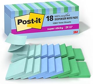 Post-it Super Sticky 100% Recycled Pop-up Notes, Oasis Collection, 3 in....
