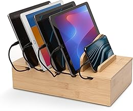 Prosumer's Choice Wooden Charging Station Organizer - 5-Port Base for Ph...