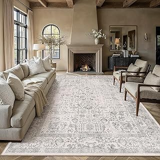 PureCozy Gray Area Rug 8x10 Machine Washable Large Vintage Living Room D...