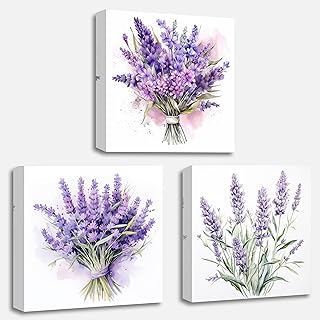 QIXIANG Lavender Canvas Wall Art 3 Pieces Rustic Purple Flowers Country ...