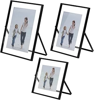 QWORK Black Metal Floating Picture Frames Set of 3 (5x7, 4x6, 4x4) – Dou...