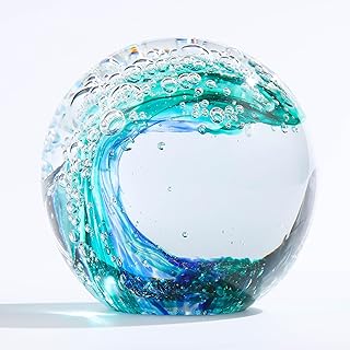 Qianwei Hand Blown Ocean Waves Crystal Ball - Glass Collectible Figurine...