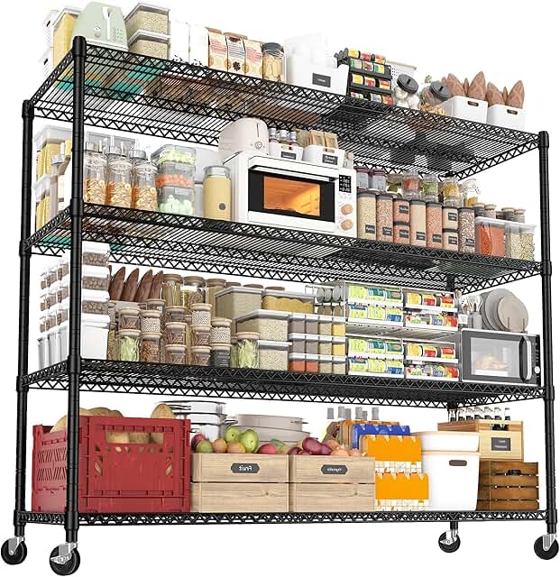 REIBII 60''W Storage Shelves 2399LBS Wire Shelving with Wheels Garage Sh...