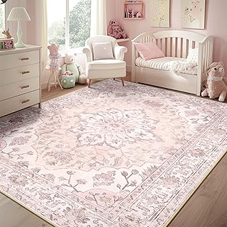 RELEANY Area Rugs 5'x7' Washable Non-Slip, Floral Vintage Distress Print...