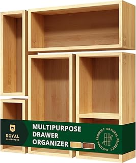 ROYAL CRAFT WOOD 5-Piece Bamboo Drawer Organizer Set – Multi-Use Storage...