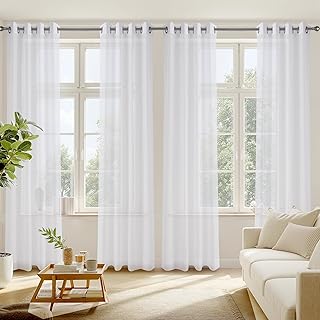 RYB HOME White Sheer Curtains 96 inches Long 4 Panels Set for Living Roo...