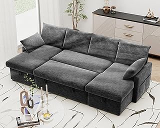 Real Relax Sleeper Sofa, 104'' U Shaped Convertible Sofa Bed with Pull O...