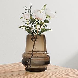 Relexome Amber Glass Vase Bud Flower Vase with Modern Design, Brown Wide...