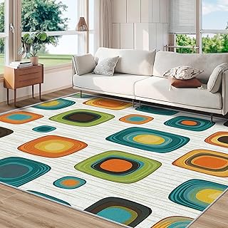 Retro Geometric Rug, Washable Mid Century Modern Area Rugs 3x5 - Vintage...
