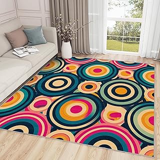 Retro Rug 5x7-5x7 Rug - Retro Circle Rug - 70s Vintage Colorful Geometri...