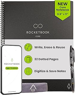 Rocketbook Core Reusable Smart Notebook, Dot Grid Pages For School, Work...