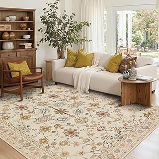 Rugxara Floral Rug for Living Room Bedroom, 5x7 Washable Rug, Vintage Bo...