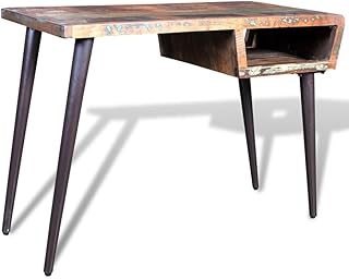 Rustic Reclaimed Wood Writing Desk with Storage for Home Office, Vintage...