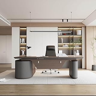 SAINTCY Large Executive Office Desk with File Cabinet, 86.6 Inch Sit & S...
