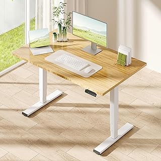 SANODESK Solid Bamboo 3-Stage Dual Motor Standing Desk 55×28 One-Piece T...