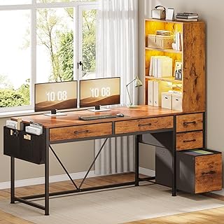 SEDETA Computer Desk with 5 Drawers and Bookshelf, Reversible Home Offic...