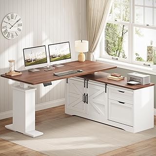 SEDETA Farmhouse L Shaped Standing Desk, 55 inch Height Adjustable Corne...