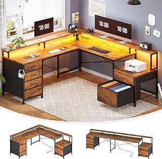 SEDETA L Shaped Desk with 6 Drawer, 108
