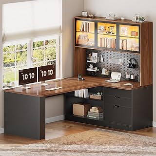 SEDETA L Shaped Office Desk, Computer Desk with 3 Wood Drawer and Large ...