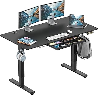 SHW 55 x 28 Inches Electric Height Adjustable Standing Desk with Drawer ...