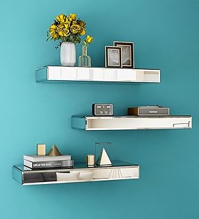 SHYFOY Mirrored Floating Shelves for Wall, Set of 3 Glass Wall Mounted S...