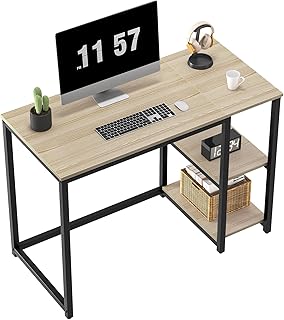 SINPAID 40'' Oak Computer Desk with Shelves, Sturdy Light Wood Desks wit...