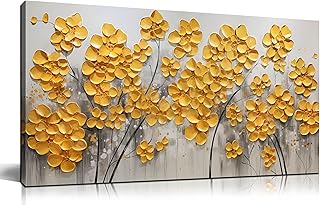 SKYRISE Abstract Gold Yellow Floral/Flower Wall Art Decor for Living Roo...