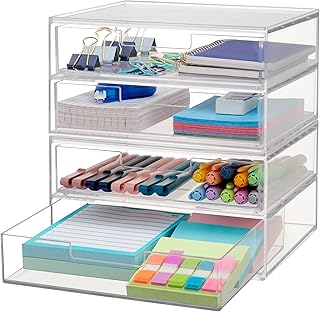 STORi Chloe Space-Saving Clear Drawer Organizer (4 Wide Drawers) Sort Of...