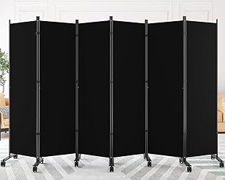 SUNALLY Room Divider 6FT Folding Privacy Screens with Lockable Wheels, 6...