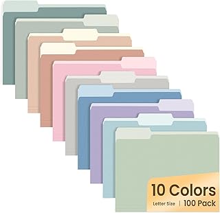 SUNEE File Folders Letter Size 10 Pastel Colors, 100 Pack Manilla Folder...