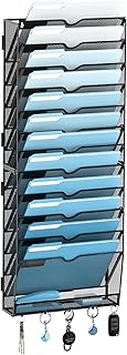 SUPEASY 13-Tier Wall File Organizer, Wall File Holder with Hooks, Mesh H...