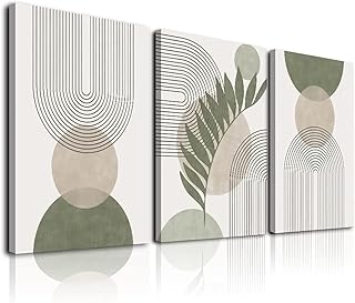 Sage Green Boho Wall Art Set of 3, Minimalist Framed Wall Art Geometric ...